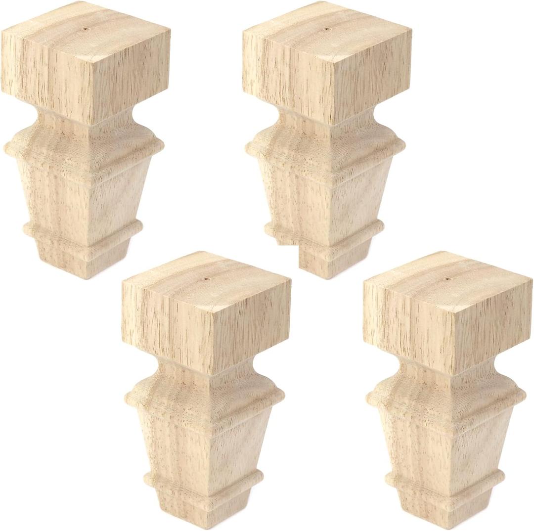 T Tulead 4PCS Unfinished Bun Feet Wood Furniture Legs 4.72"  2.2" Sofa Wooden Feet Replacement for Cabinet Bed Couch