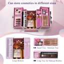 Frenessa Makeup Case Makeup Box Cosmetic Organizer Case Portable Make Up Artist Travel Case Storage Box 4 Trays with Dividers Lockable Hard Train Case Nail Tech Supply Storage Mermaid Pink