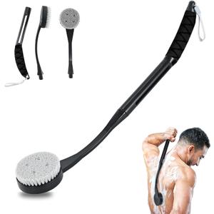 Back Scrubber for Shower,20.5" Bath Brush Long Handle for Shower for Deep Clean,Back Brush for Shower for Men Women(Black)