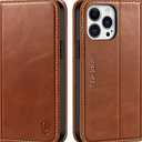 SHIELDON Case for iPhone 13 Pro Max 5G, Genuine Leather Folio Wallet Magnetic Shock Absorbing Case RFID Blocking Credit Card Holder Kickstand Compatible with iPhone 13 Pro Max 6.7" - Retro Brown