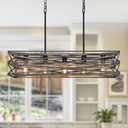 Sigaitwei 33.5''Farmhouse Dining Room Light Fixture,5-Light Kitchen Island Lighting,Industrial Chandelier for Dining Room Over Table Kitchen,Large Linear Chandelier with Retro Wood Texture Interior