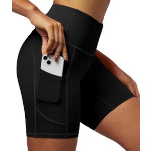 IUGA Biker Shorts Women 6" Tummy Control Workout Shorts Women with Pockets High Waisted Yoga Running Gym Spandex Compression (Small, Black)
