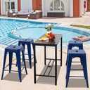 DUMOS Metal Bar Stools Set of 4, 24in Stackable Counter Height Bar Stools, Backless Restaurant Chairs for Kitchen Island, Indoor Outdoor Use, Classic Trattoria Barstools for Dining Room, Blue
