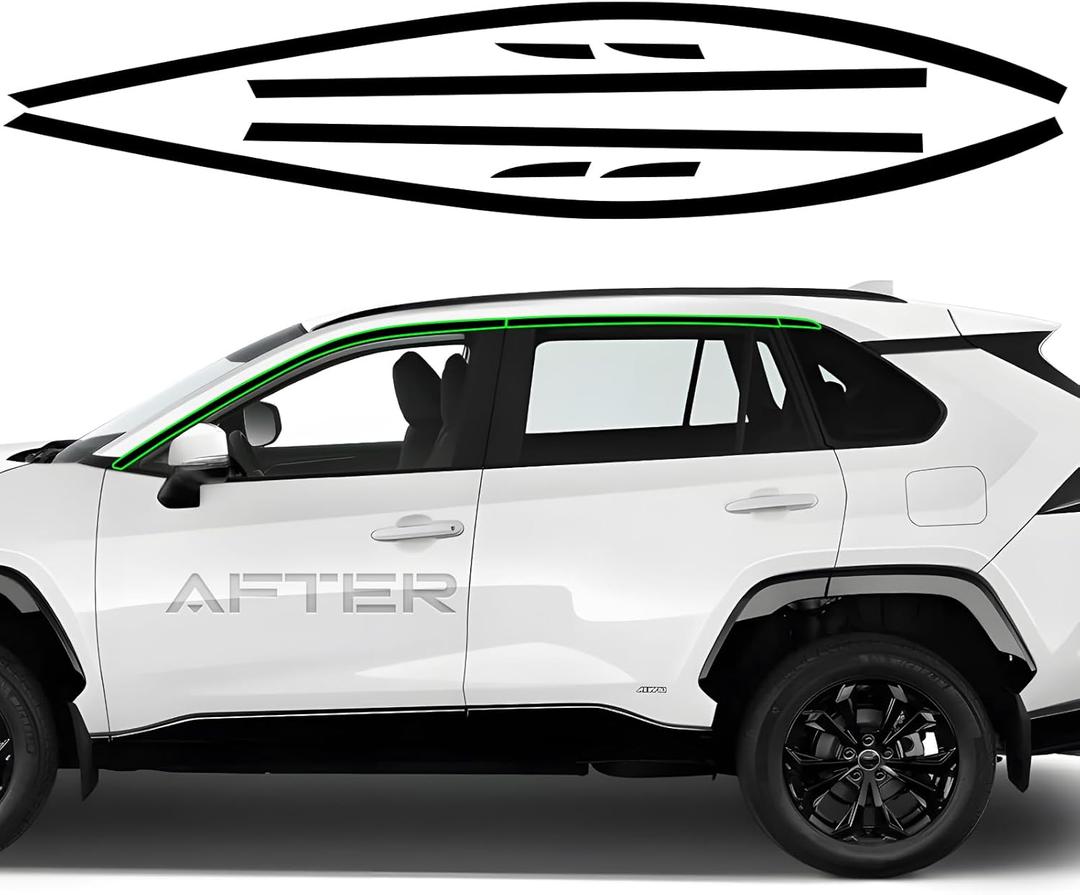 Side Window Trim Chrome Delete Vinyl Wrap Overlay fit for 2019 2020 2021 2022 2023 2024 2024 2025 Toyota Rav4 Accessories with Blackout Film Gloss Black Kits