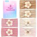 lucdnc 6 Pcs Baby Girls' Headbands Gifts for Newborn Infant Toddler Handmade Soft Comfortable Elasticity Nylon Baby Flower Hairbands Essentials Accessories