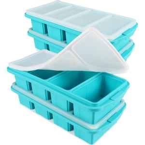 Ztomine Silicone Freezer Tray With Lid - Silicone Freezer Food Molds- Large Ice Cube Tray,4-Pack Silicone Freezer Container,Freeze & Store Soup, Sauce, Broth,Leftovers - Makes 4 Perfect 1 Cup