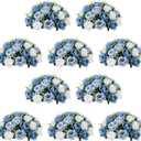 NUPTIO Artificial Flower Centrepieces for Tables - 10 Pcs DustyBlue & White Fake Flowers Roses Balls 13.8in Diameter - Silk Faux Rose Arrangement for Wedding Party Centerpiece Table Decorations