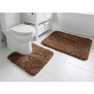 Muddy Mat Fluffy Bathroom Rugs 2 Piece Set, Soft Absorbent Microfiber Bath Mats, Non Slip, Quick Dry, Machine Washable for Floor, Tub, Shower & Toilet, Brown 20"x30" + 20"x20" U-Shaped