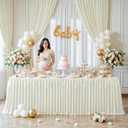 Wish Care 9ft Ivory Satin Table Skirt for Rectangle Tables Wrinkle Free Glitter Desk Skirts Pleated Ruffle Table Cloth for Wedding Birthday Baby Shower Party Banquet Cake Teacher Table Decorations (108 in x 30 in)