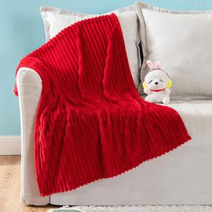 MIULEE Red Fleece Blanket with Stripe Pattern Fuzzy Flannel Soft Warm Throw Blanket Plush Cozy Christmas Boho Decor 30"x40"