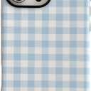 Blue Gingham Phone Case for iPhone 15 Pro 6.1in,Retro Cute Aesthetic Striped Checkered Trendy Chic Picnic Plaid Hybrid 2 Layers Hard Protective Cover for Girls Women
