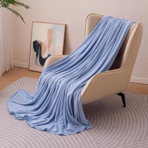 Amazon Basics Cooling Blanket for Hot Sleepers, Reversible Lightweight Thin Throw Blanket for Bed, Couch and Sofa, Twin XL (60" x 90"), Blue