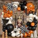 Halloween Balloon Arch Kit, Black Orange White Balloons with 26 Inch Foil BOO 22 Inch Checkered Explosion Star Balloons and 3d Bat Stickers, Black Burnt Orange Sand White Balloon for Halloween Decor