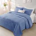 Whale Flotilla Ultra Soft King Quilt Bedding Set, Lightweight Microfiber Bluish Grey Quilts Bedspreads Oversized, 3 Piece Ultrasonic Geometric Coverlet Bed Cover for All Seasons