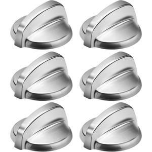 Fetechmate WB03T10325 Knobs Heavy Metal Knobs Burner Control Knobs Replacement for G-E Appliance, Stove Knobs Replace 2691864 PS3510510 AP5690210 6 Pack Silver Stainless Steel Knobs