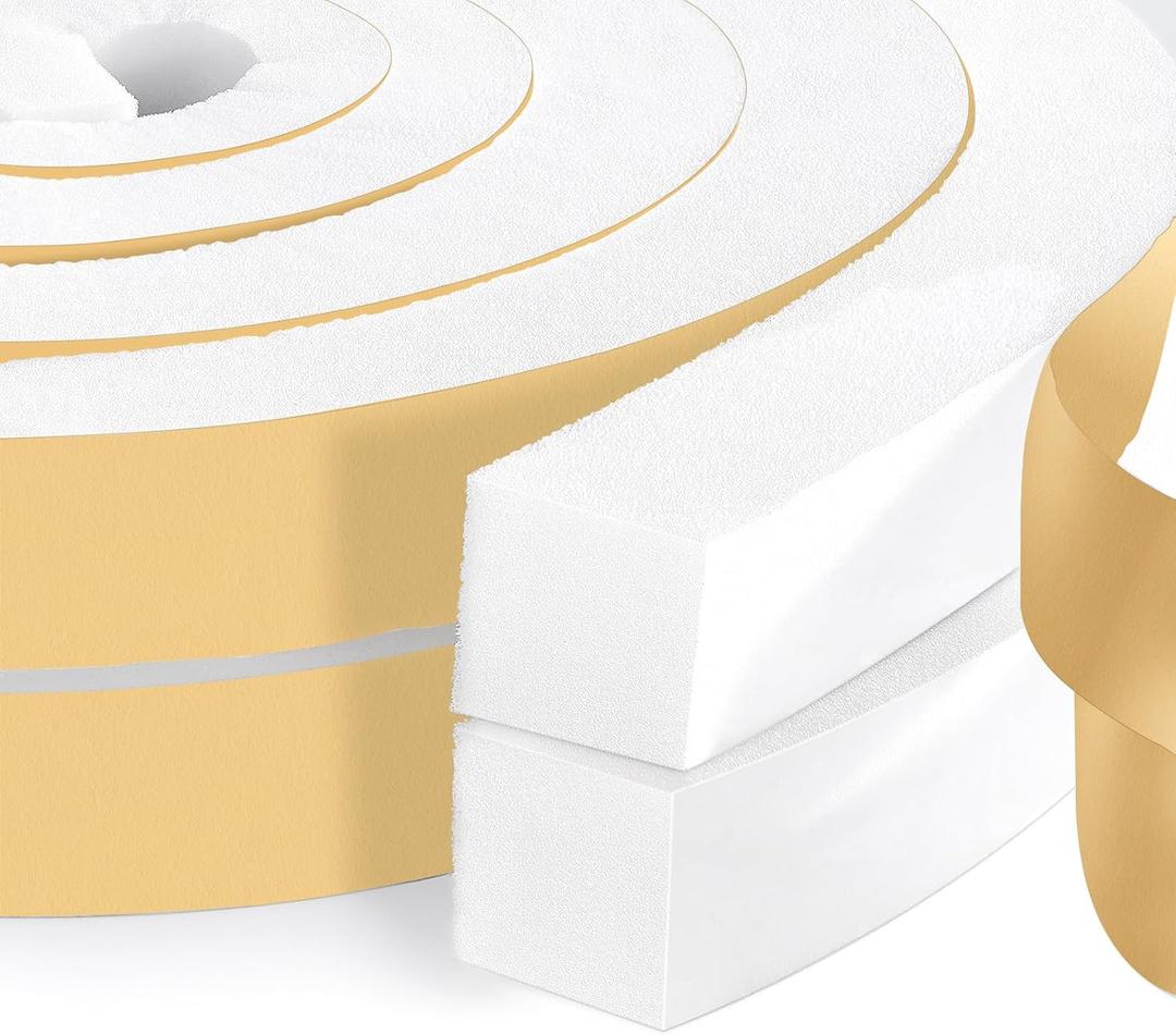 High Density Foam Tape Air Conditioner Window Seal, 1x1 Inch Thick Foam Stripe with Adhesive for Window AC Insulation, Weather Stripping for Doors and Windows Insulation, AC Foam Tape, White (1 inch wide x 1 inch thick x 6.5ft x 2 rolls)