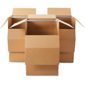 Amazon Basics Wardrobe Clothing Moving Boxes with Bar - 24" x 24" x 40", 3-Pack, Brown
