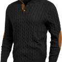 JMIERR Men's Cable Knit Pullover Sweater Casual Long Sleeve Stand Collar Button Knitted Sweaters (Large, 0 Black)
