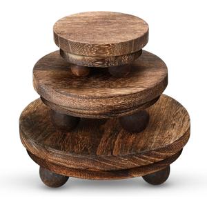 Amyhill 3 Pcs 5/4/3 Inch Wooden Risers for Display Wood Pedestal Stand Mini Tray Stand Round Wooden Pedestal Holder Rustic Buffet Cake Riser for Decor Tiered Tray Decor Home Kitchen(Brown)