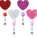 Giegxin 4 Pcs Valentines Day Badge Reel Retractable Acrylic Heart Love Badge Holder Reels Clips for Pediatric Nurses Medical Assistant ID Badges Name Tag Card