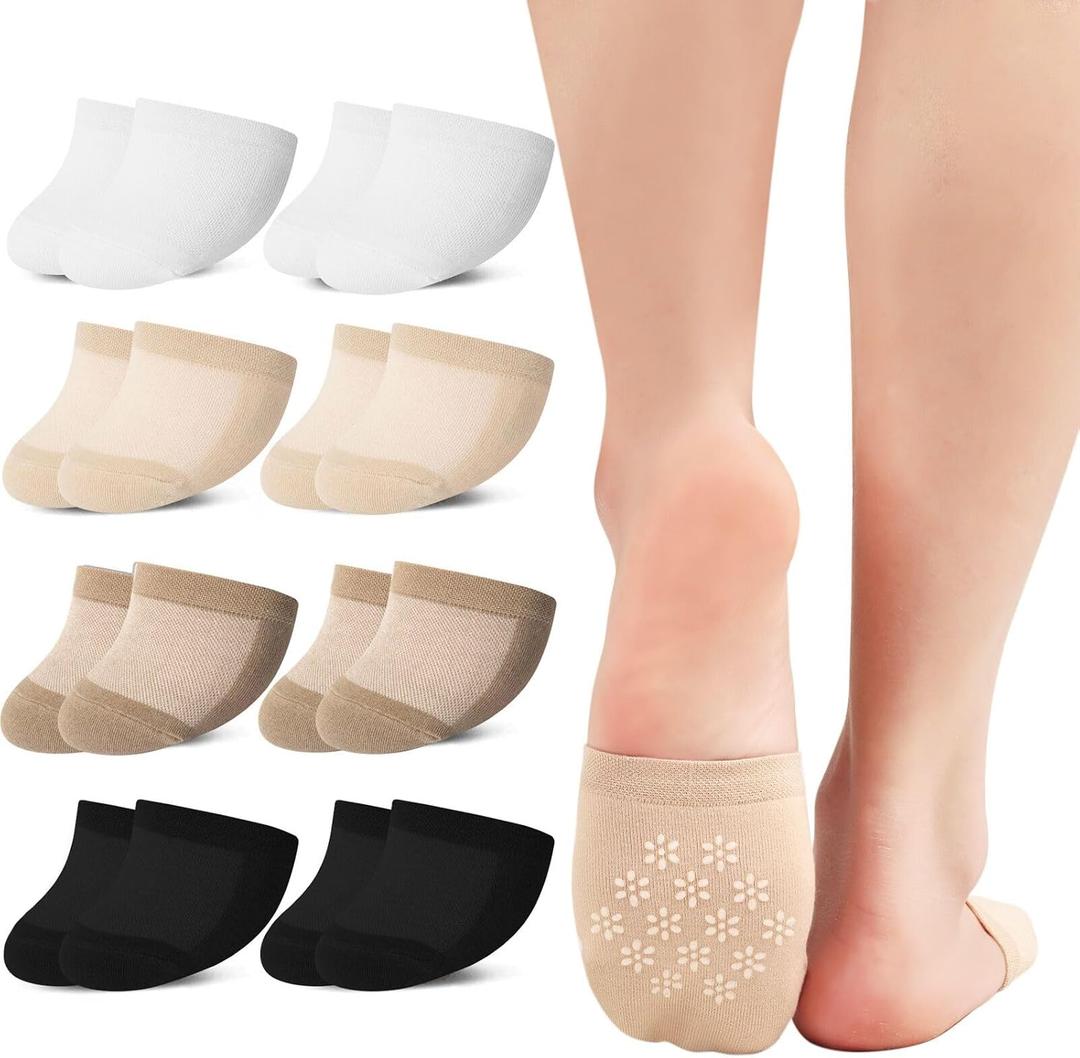 Women's Toe Socks for Mules Half Socks Toe Topper Covers No Show Invisible Non-slip Liners for Clogs Flats 6/8 Pairs