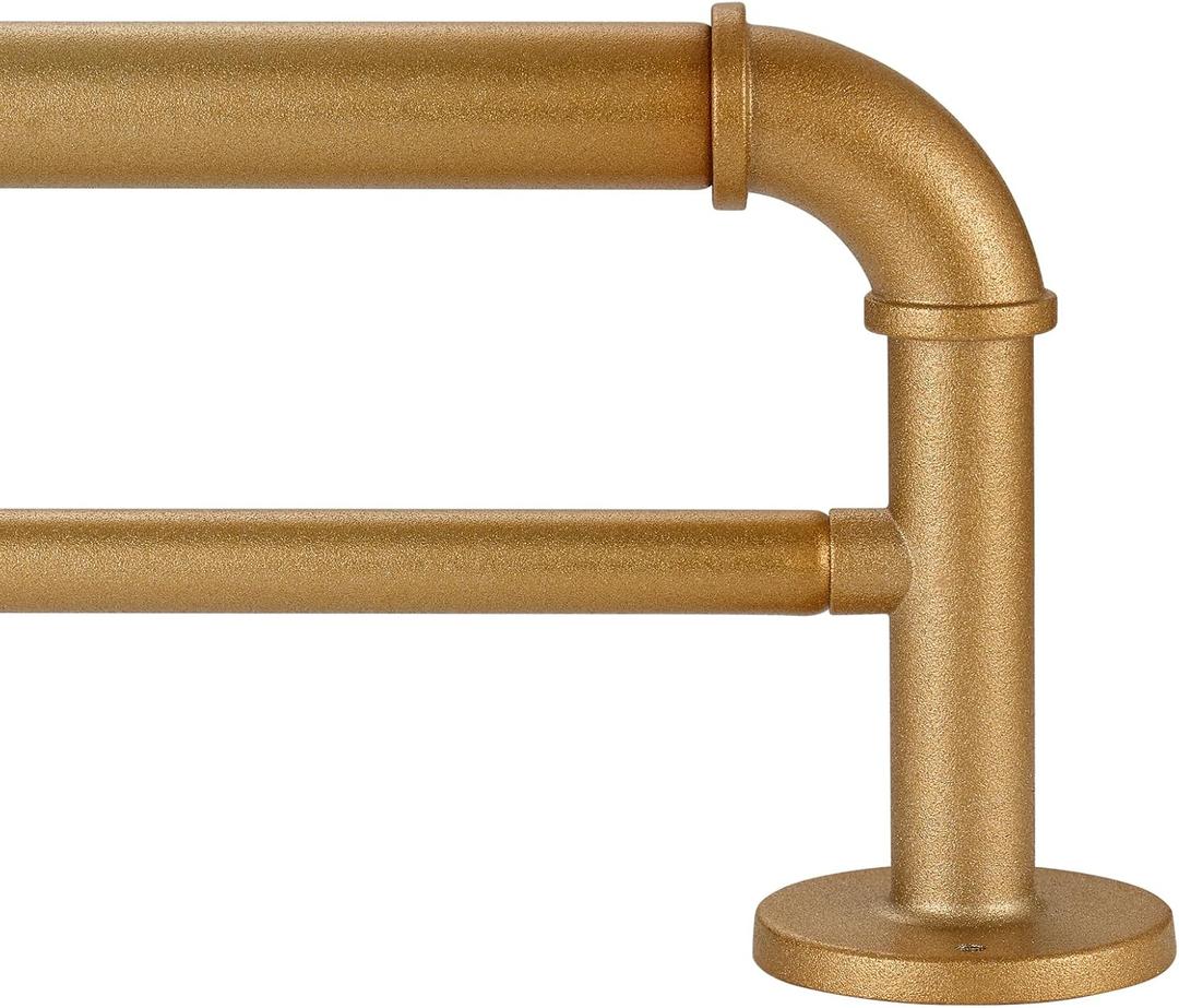 1 Inch Industrial Iron Curtain Rod for Windows 66 to 120, Wrap Around Window Double Curtain Rods, Outdoor Farmhouse Rustic Curtain Rod (Sand Gold)
