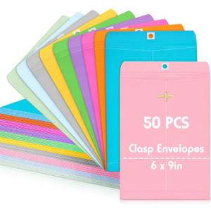 Geyee 50 Pcs 6 x 9 Inch Clasp Envelopes Letter Size Mailing Envelopes with Clasp Closure for Filing Storing Documents Office Home Business School (Mixed Colors)