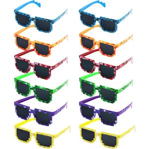 CCINEE 12Pack Pixel Sunglasses Assorted Color Miner Party Favors Pixel Glasses Retro Gamer Sunglasses Pixelated Eyewear for Kids Adults Boys Girls Birthday Party Supplies
