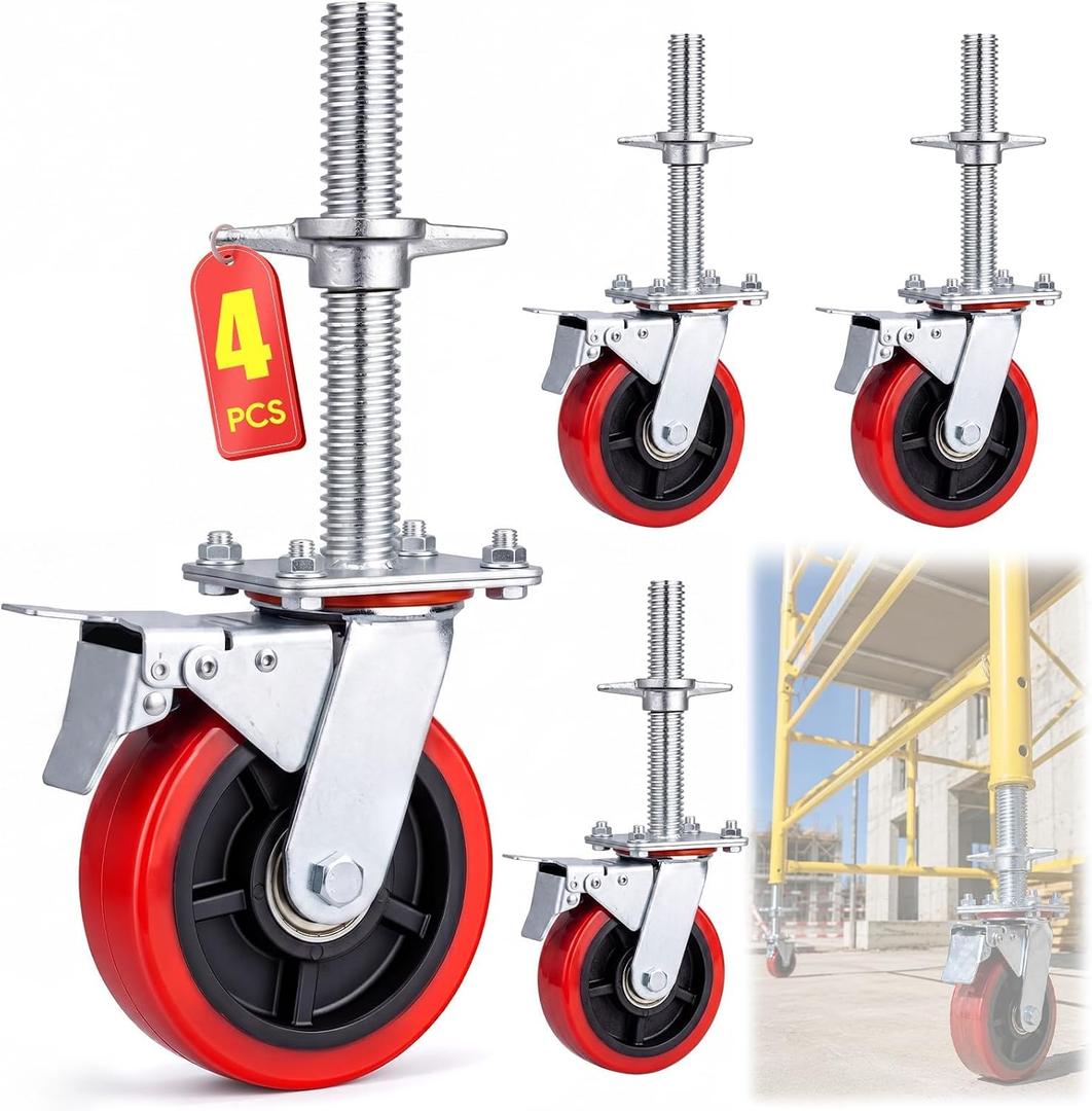 4 Pack 6 Inch Adjustable Scaffolding Caster Wheels with Brakes