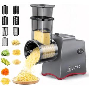 Cheese Grater Electric, Electric Cheese Grater for Block Cheese with 7 Different Shapes of Blades, 250W Electric Cheese Shredder, Electric Grater Machine for Cheeses, Fruits, Vegetables (Silver)