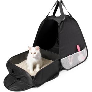 Large Portable Upgrade Travel Cat Litter Box,Leak-Proof, Lightweight, Foldable Cat Playpen (Black, 17.7" Lx17.7 Wx19.6 H