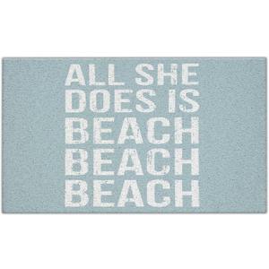 Blue Beach Door Mat, All She Does is Beach Doormat for Indoor Outdoor Entrance Porch, Retro Coastal Welcome Mats for Front Door Entryway, Ocean Bathmat Rug for Bathroom, 17x30 Inches