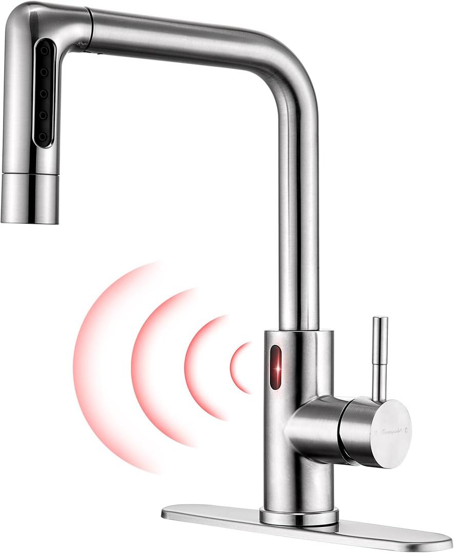 Charmingwater Touchless Kitchen Faucet with 5 Modes Pull Down Sprayer, Single Handle Stainless Steel Motion Sensor Faucet for Kitchen Sink, Brushed Nickel