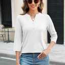 TICTICMIMI Women's V Neck 3/4 Sleeve Tops Button Down Casual T Shirts Basic Loose Fit Tunic Blouse (XXL)