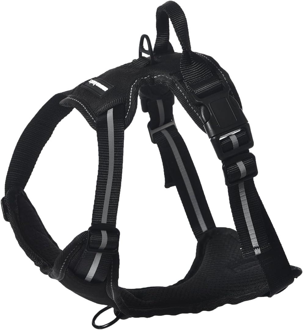 Amazon Basics No-Pull Dog Harness, Soft Padded Adjustable Vest with Reflective Stripes, Large, Black