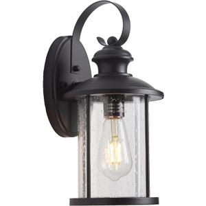 MICSIU 13.75-Inch Large Outdoor Wall Lantern, Matte Black Exterior Wall Sconce with Clear Seedy Glass, Anti-Rust Waterproof Outside Light Fixture for House, Porch, Garage, Front Door