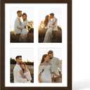 YESKAY 12x16 Picture Frame - 12 x 16 Photo Frame Made of Solid Oak Wood and Real Glass,Display Picture 4 Opening 5x7 with Mat or 12x16 Without Mat for Wall Mounting(Color Walnut)