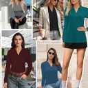 Polo Shirts for Women, V-Neck Business Casual Tops for Women, Collared Shirt Tunic Tops Long Sleeve Work Blouses (Black, M)