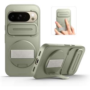 SURITCH for Google Pixel 10/10 Pro Case with 360 Rotatable Hand Strap Phone Grip Holder & Invisible Kickstand & Slide Camera Cover, Protective Cover for Pixel 10/10 Pro -Green