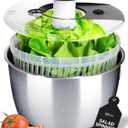 Stainless Steel Pump Salad Spinner Large - Easy Compact Kitchen Tool - Stainless Steel Bowl, Drain & Colander - Lettuce Spinner, Vegetable Dryer, Fruit Washer, Pasta & Fries Produce Strainer - 6.33 Qt (Black)
