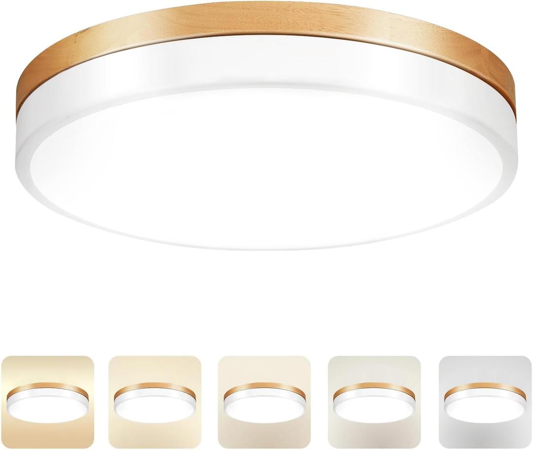 15.8 inch Dimmable Wood LED Flush Mount Ceiling Light Fixture,36W 3600LM,3000K/3500K/4000K/5000K/6000K CCT Selectable,Close to Ceiling Round Flat Panel Light for Bedroom,Hallway,Kitchen, 15.8 inch-1PK