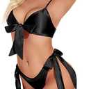 RSLOVE Women Sexy Lingerie Set Satin Bow Tie 2 Piece Bra and Panty Sets Size Small