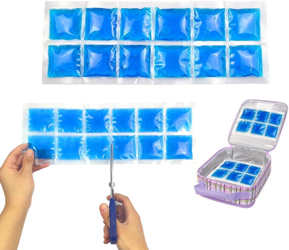 2-Pack Flexible Reusable Gel Ice Pack for Bento Lunch Box  12-Count Slim Freezer Pack, BPA-Free Leakproof Cold Pack for Kids School Lunches, Yogurt, Snacks & Coolers (2 Rows x 6 Packs) (Blue)