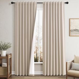 Tan Beige Linen Blackout Curtains 84 Inch Length 2 Panels 100% Light Blocking Thermal Insulated Room Darkening Curtains for Bedroom Rustic Farmhouse Linen Black Out Drapes Primitive Earthy Back Tab