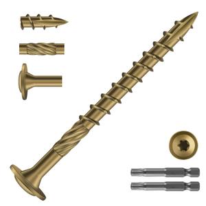 #14 x 3 Inch Lag Screws (176Pcs) 4lb. Structural Wood Screw, Bronze, Carbon Steel, Washer Head, Rust Resistant epoxy Coated, T30 Star Bit