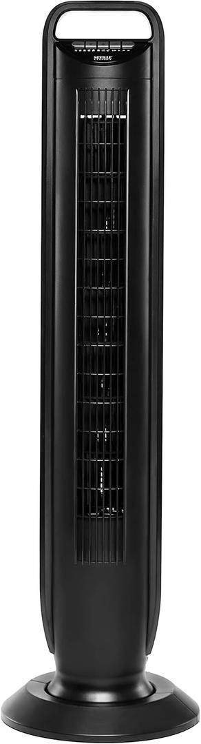 Seville Classics UltraSlimline Indoor Bladeless Oscillating Tower Fan Quiet Cooling LED Display Space-Saving for Home w/Remote and 7.5H Timer, Black, 40" 5-speed (115 degrees)