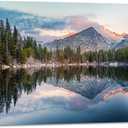 Mountain Lake Canvas Wall Art: Woodland Picture Landscape Painting Nature Forest Scenery Reflection Artwork Rustic Pine Tree Scenic Print Wilderness Photography for Bedroom Living Room Home Office (24"L x 16"W)