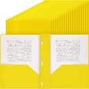 Yeaqee 150 Pack Plastic Folders with Prongs Heavy Duty Plastic 2 Pocket Folder with 3 Prongs, Business Card Slot for Back to School Office Home 11.6 x 9.5 Inch (Yellow)