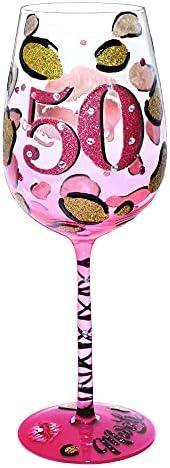 NymphFable 50th Birthday Wine Glass Hand-painted Wine Glass for Women 15oz Personalised Birthday Gift
