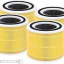 4 Pack Core 300/Core P350 Compatible with LEVOIT Core P350/Core 300 and Core 300S, Grade True Filter High-Efficiency Activated Carbon, Compare to Part # Core 300-RF (Yellow-4 Pack)